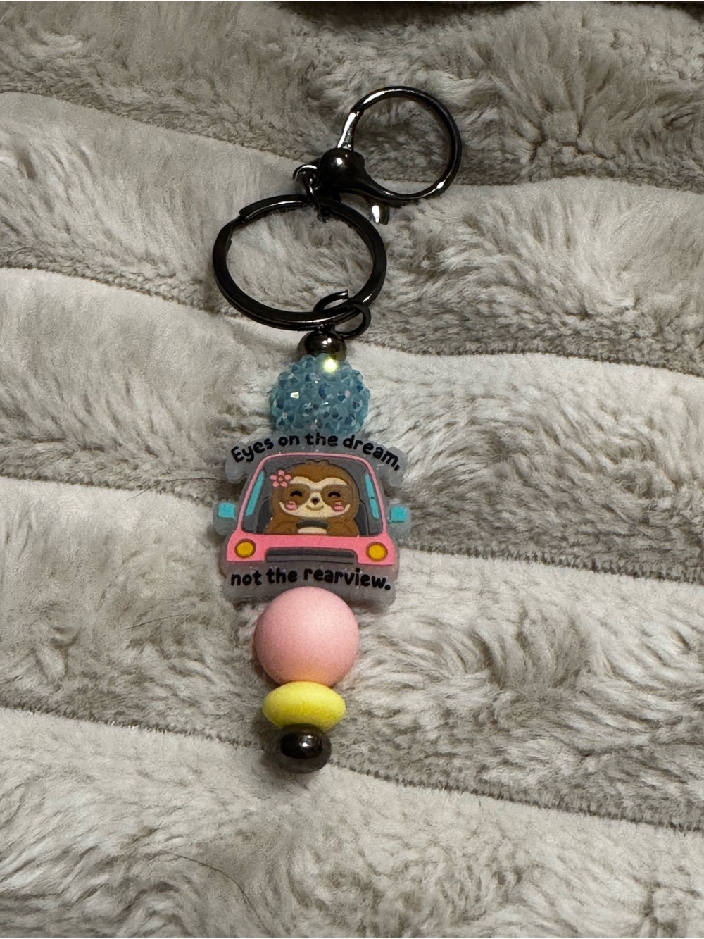 Sloth Car Charm Keychain- Pink & Yellow Accents